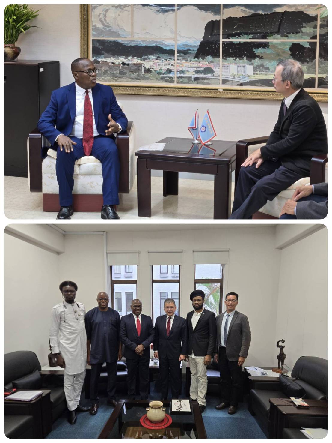 UNN Professor Simon U. Ortuanya met with NCCU President Tsai-yen Lee and visited the MOFA (From left to right: Sakue-Collins Yimovie, University of Africa, Toru-Orua; Immediate Past Vice-Chancellor, P